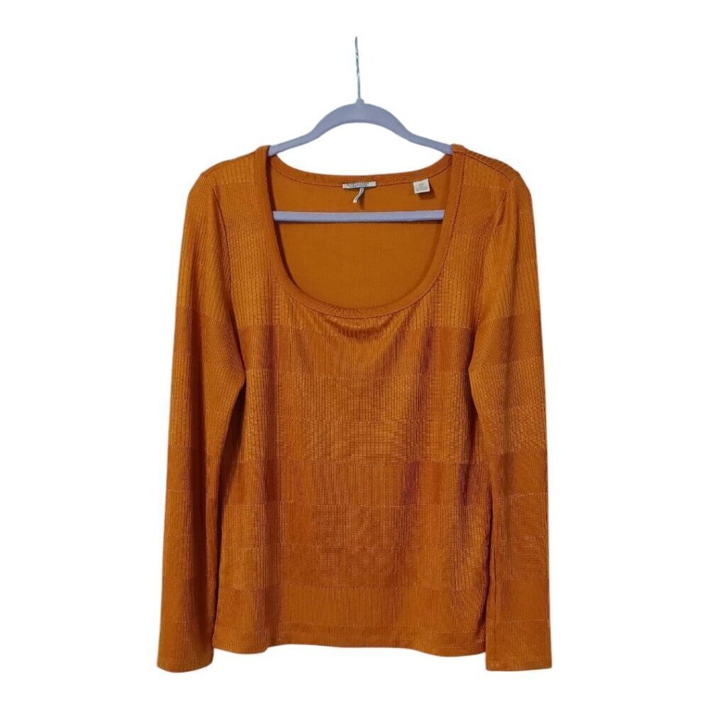 Scotch & Soda Womens XL Mercerized Square Neck Blouse Stretch Long Sleeve Orange
